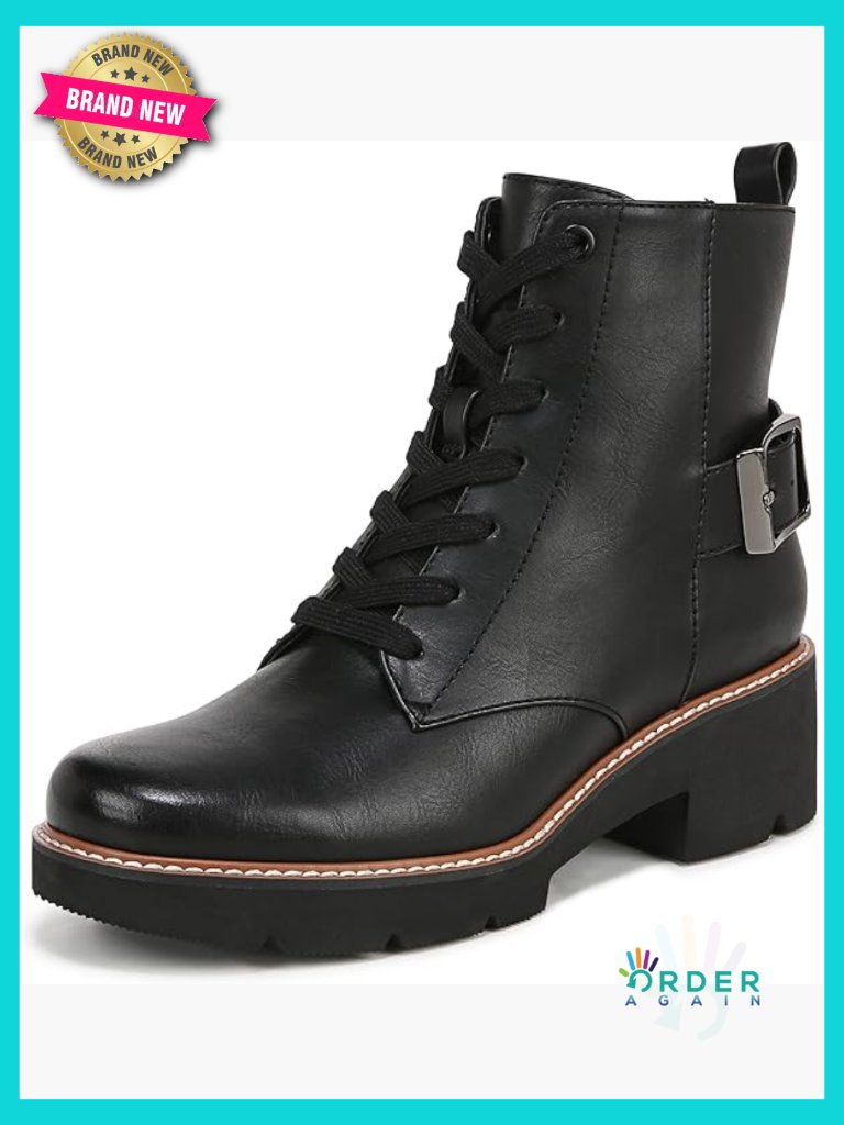 Women's Lace Up Combat Bootie Ankle Boots Side Zip Chunky Heel Causal